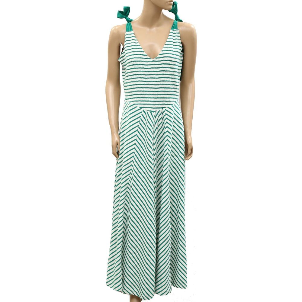 Free People Free-Est Cecelia Midi Dress Striped Printed Smocked Cotton XL 286382 - Picture 4 of 8